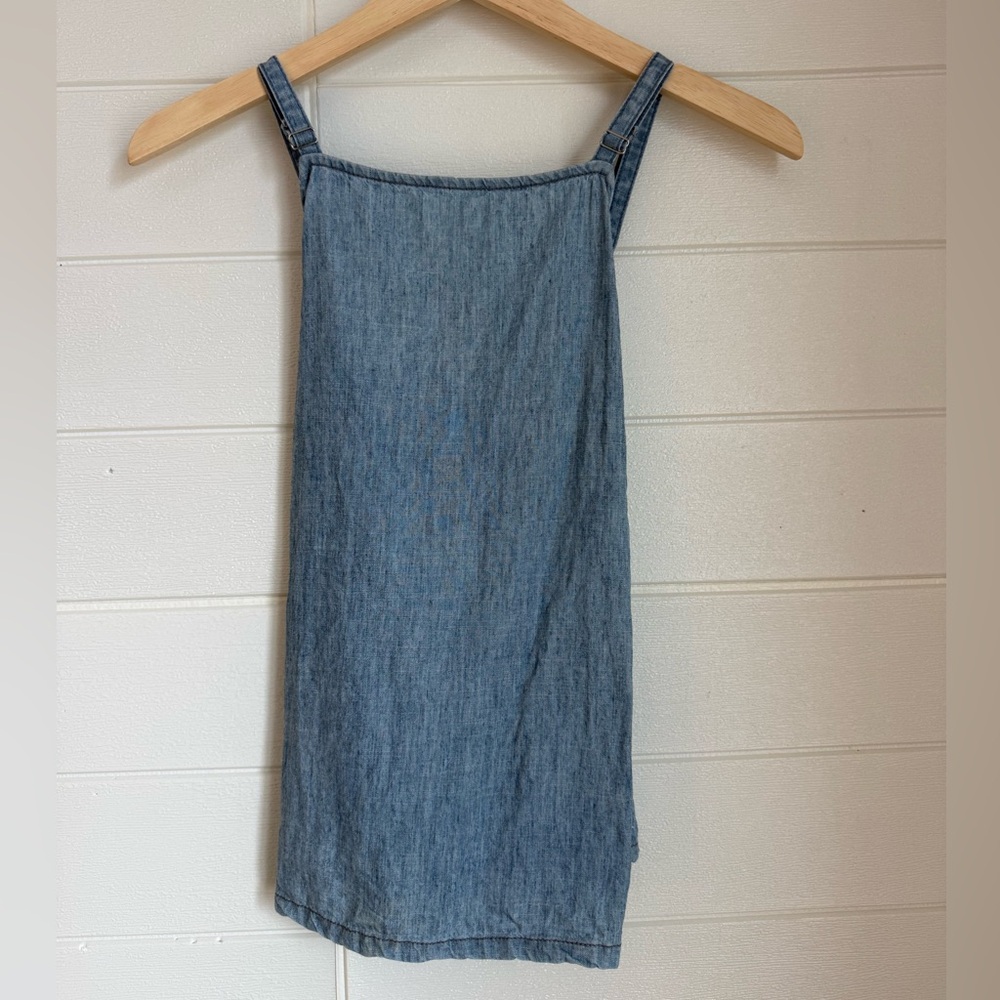 Michael Stars Tencel and Linen Blue Denim-Look Cross Back Top. Made in the USA.